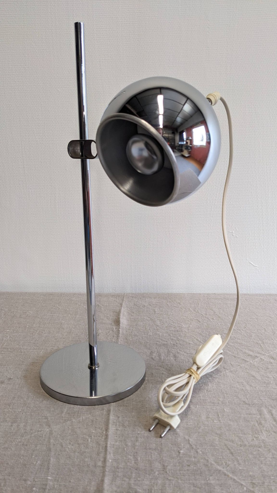Chrome eye ball lamp, space age, Germany circa 1970.