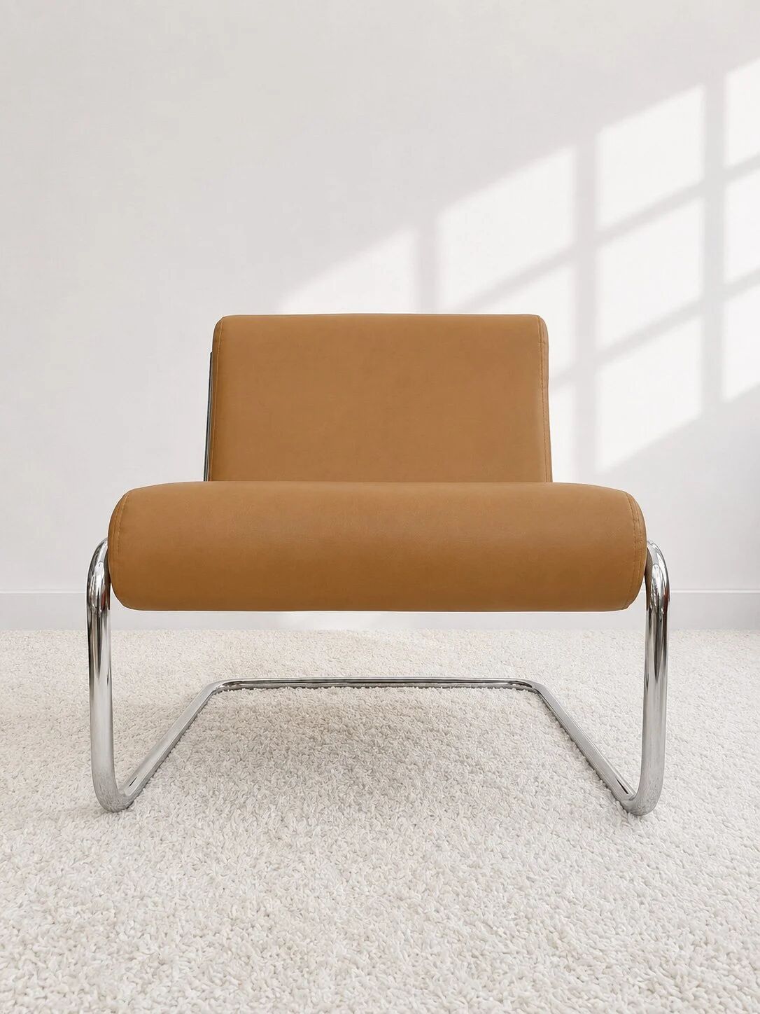 Vintage cantilever armchair. Brown faux leather upholstery. 60s