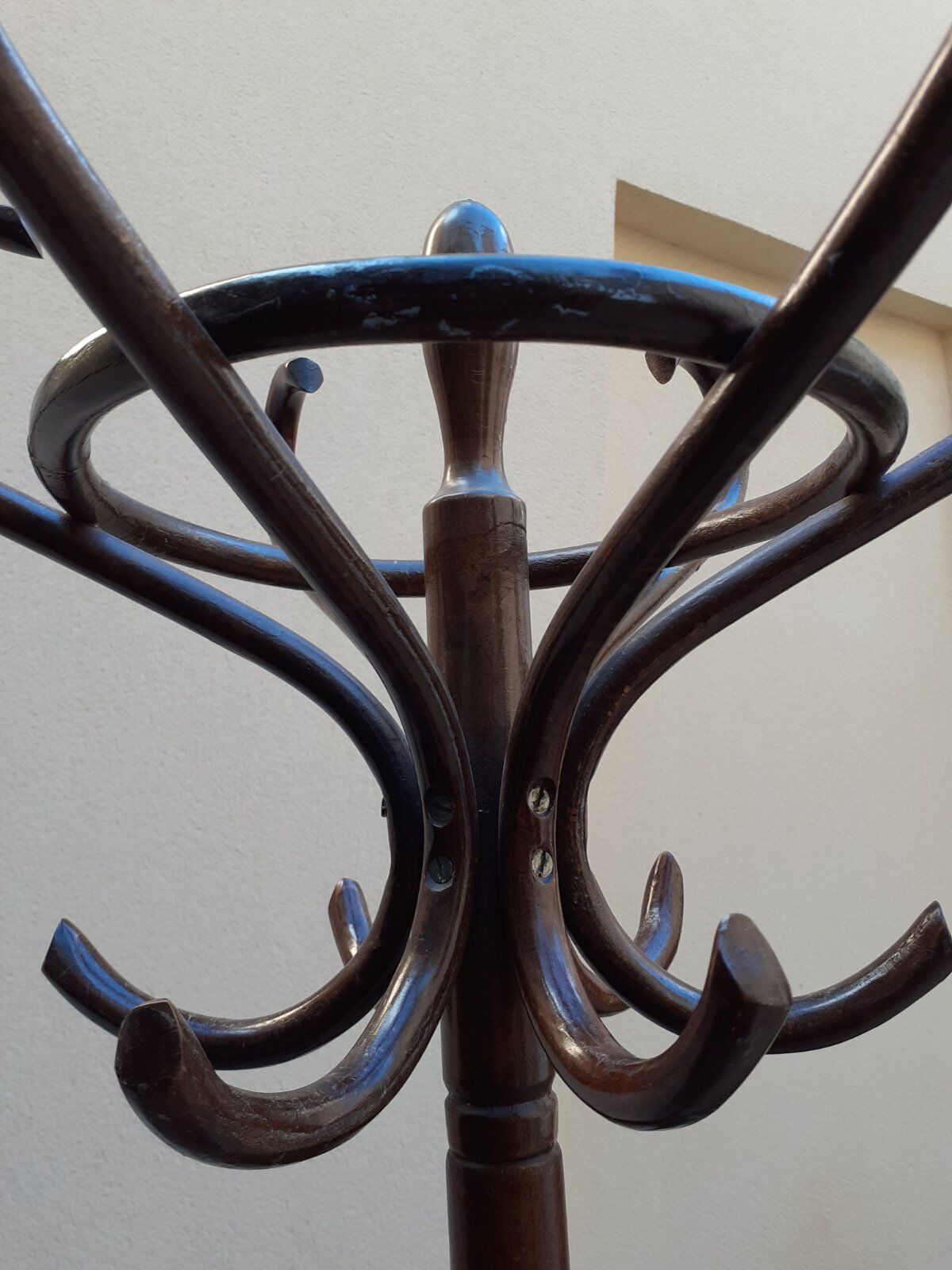 Curved wooden parrot coat holder