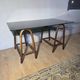 Bureau en rotin double plateau en verre fumé, années 70.