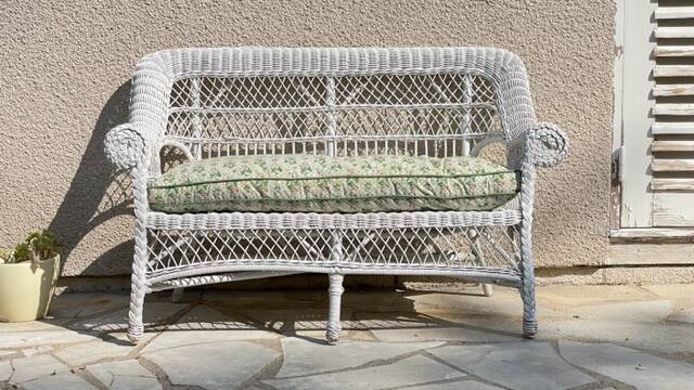 Vintage rattan kids garden bench