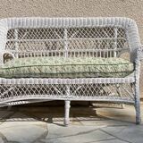 Vintage rattan kids garden bench