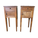 Pair of bedside tables in solid oak and marble
