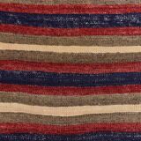 4x9 Red & Navy Blue Pinstriped Pattern Turkish Kilim Rug, 136x284Cm