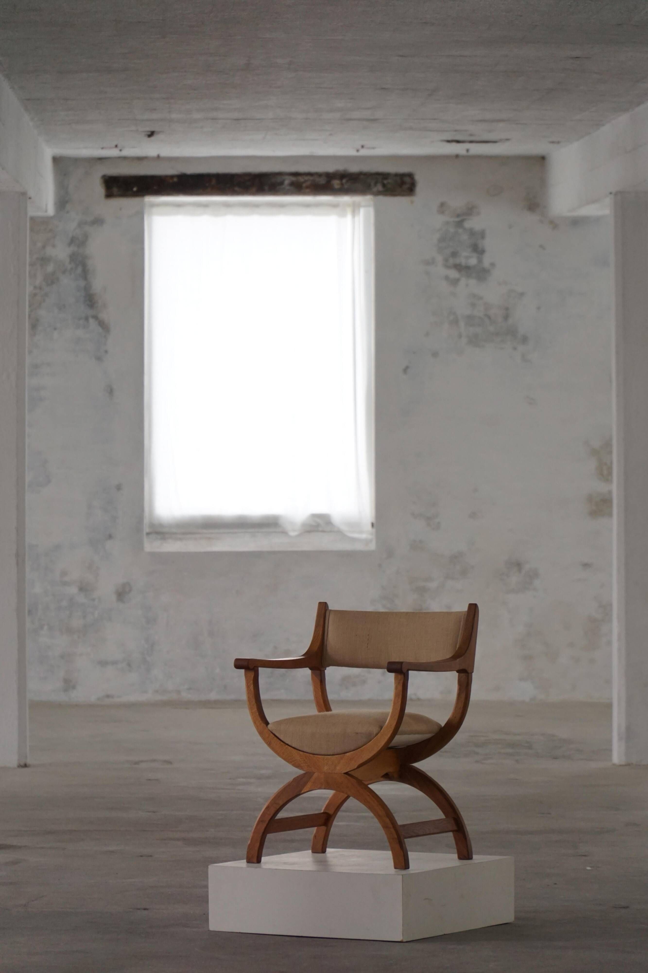 "Kurul" armchair in Oak and jute fabric, Henning Kjærnulf, Mid-century modern, 1960s