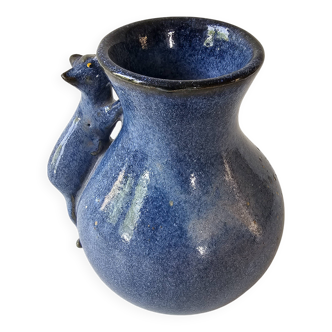 Blue ceramic cat vase signed Jean Louis Scouarnec