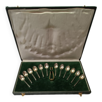 Box of 12 mocha spoons in silver metal Ercuis