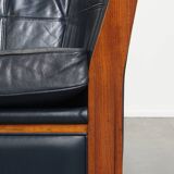 2 canapés Art Déco 2,5 places en cuir de vachette bleu foncé