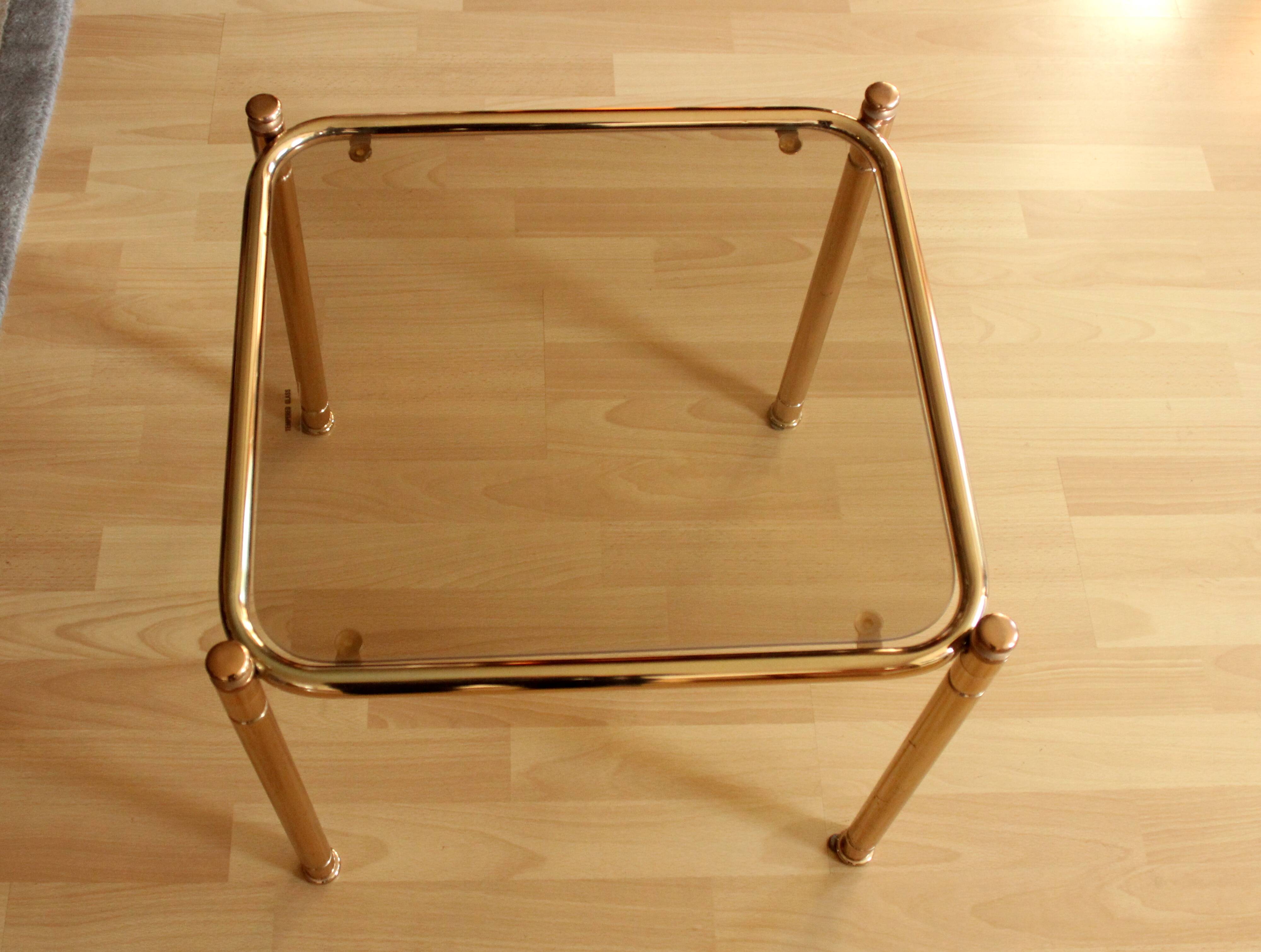 Space Age brass side table with smoked glass plate - vintage