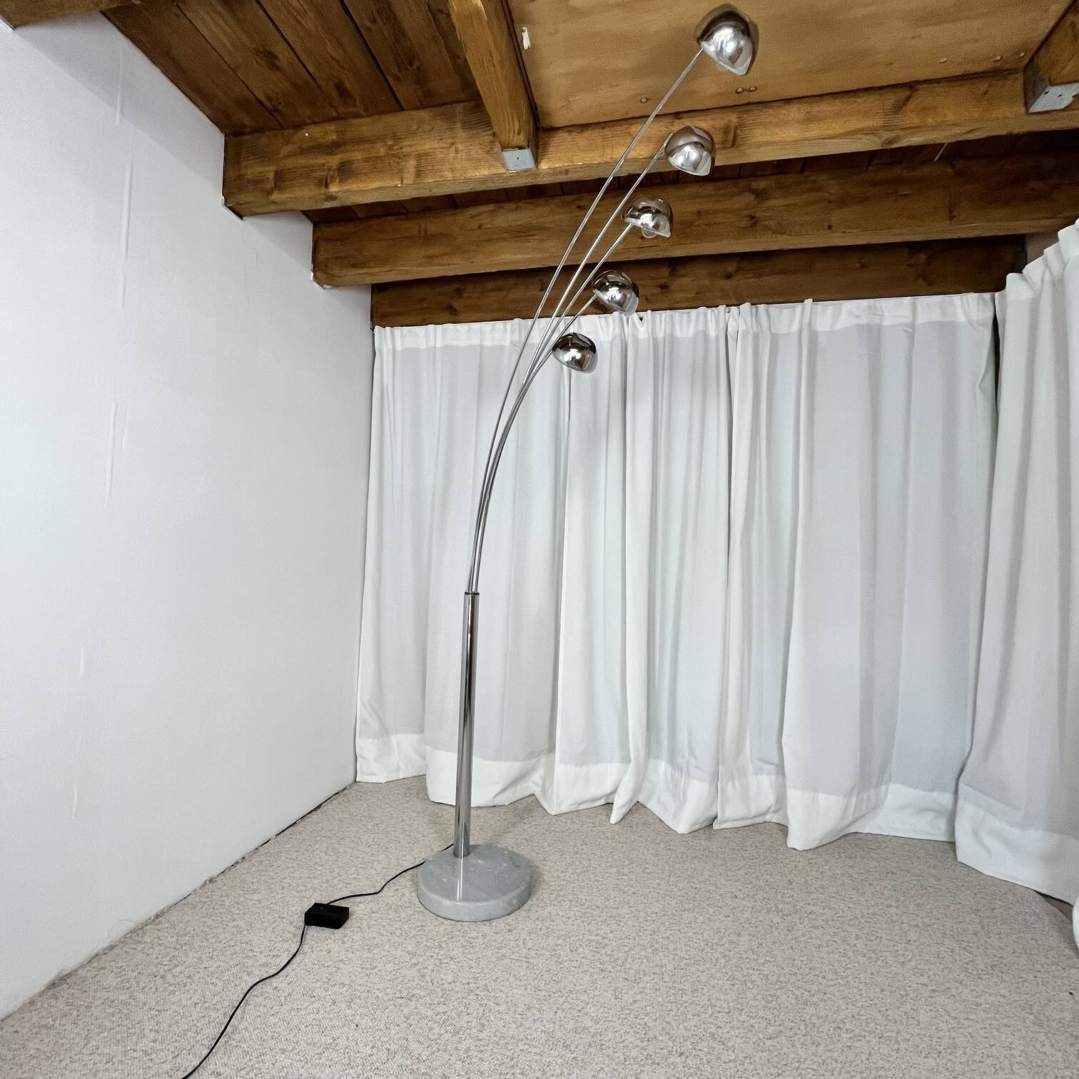 Arc floor lamp with wooden base and 5 lights Agemob MCM style