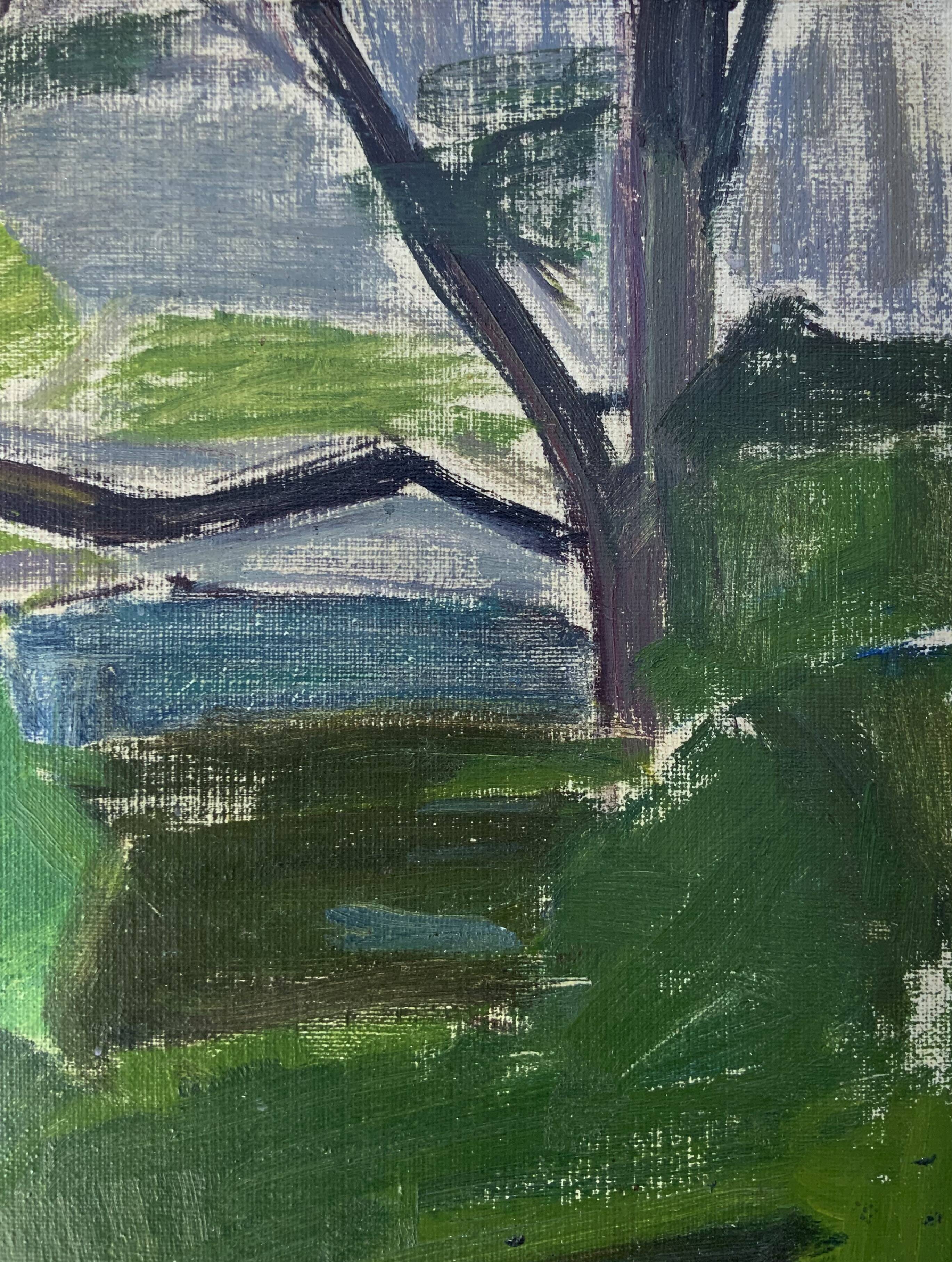 Vintage Modernists Landscape Oil on Canvas signed by F.H. 1950s