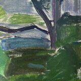 Vintage Modernists Landscape Oil on Canvas signed by F.H. 1950s