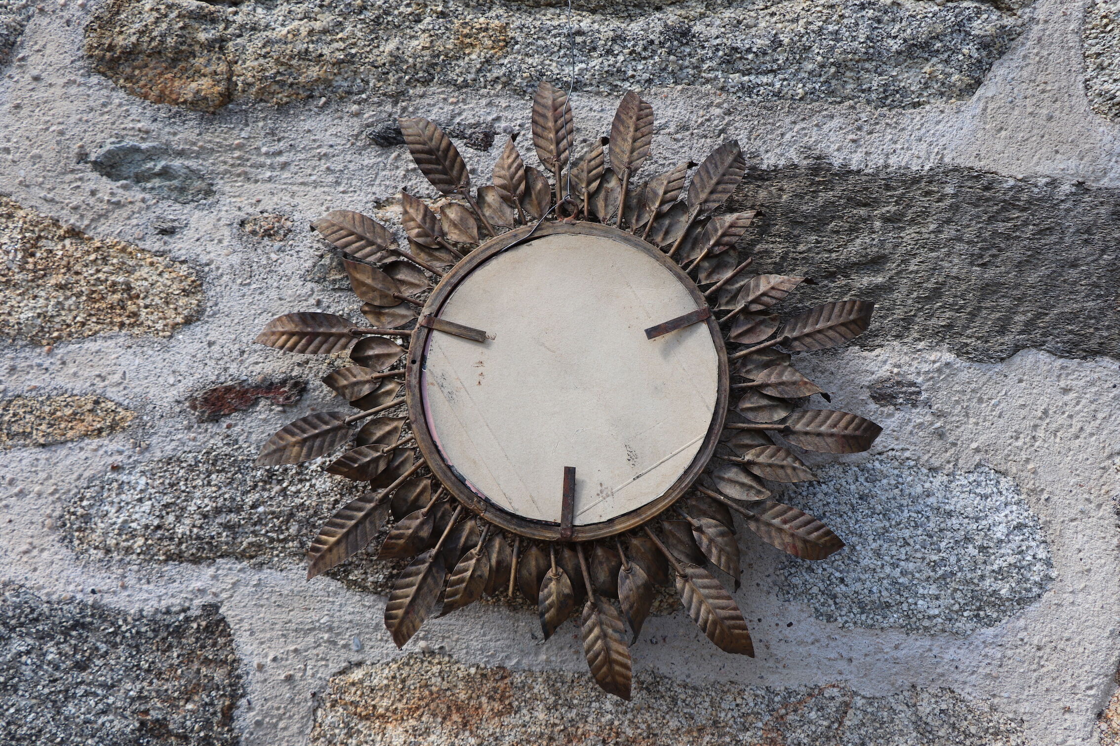 Mirror ancient Sun, leaves, brass, Minori 46cm