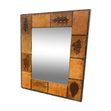 Ceramic wall mirror with herbarium decor circa 1960