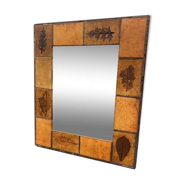 Miroir mural en céramique décor herbier vers 1960
