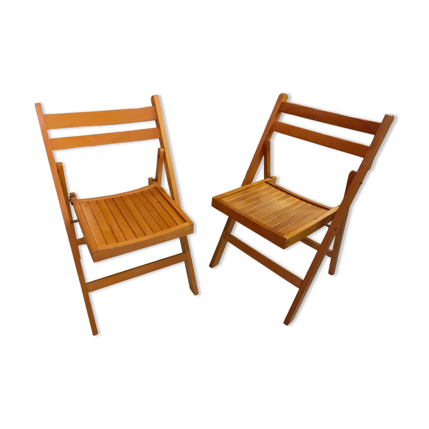 Pair of vintage folding wooden chairs