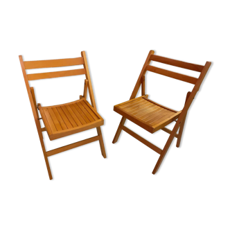 Pair of vintage folding wooden chairs