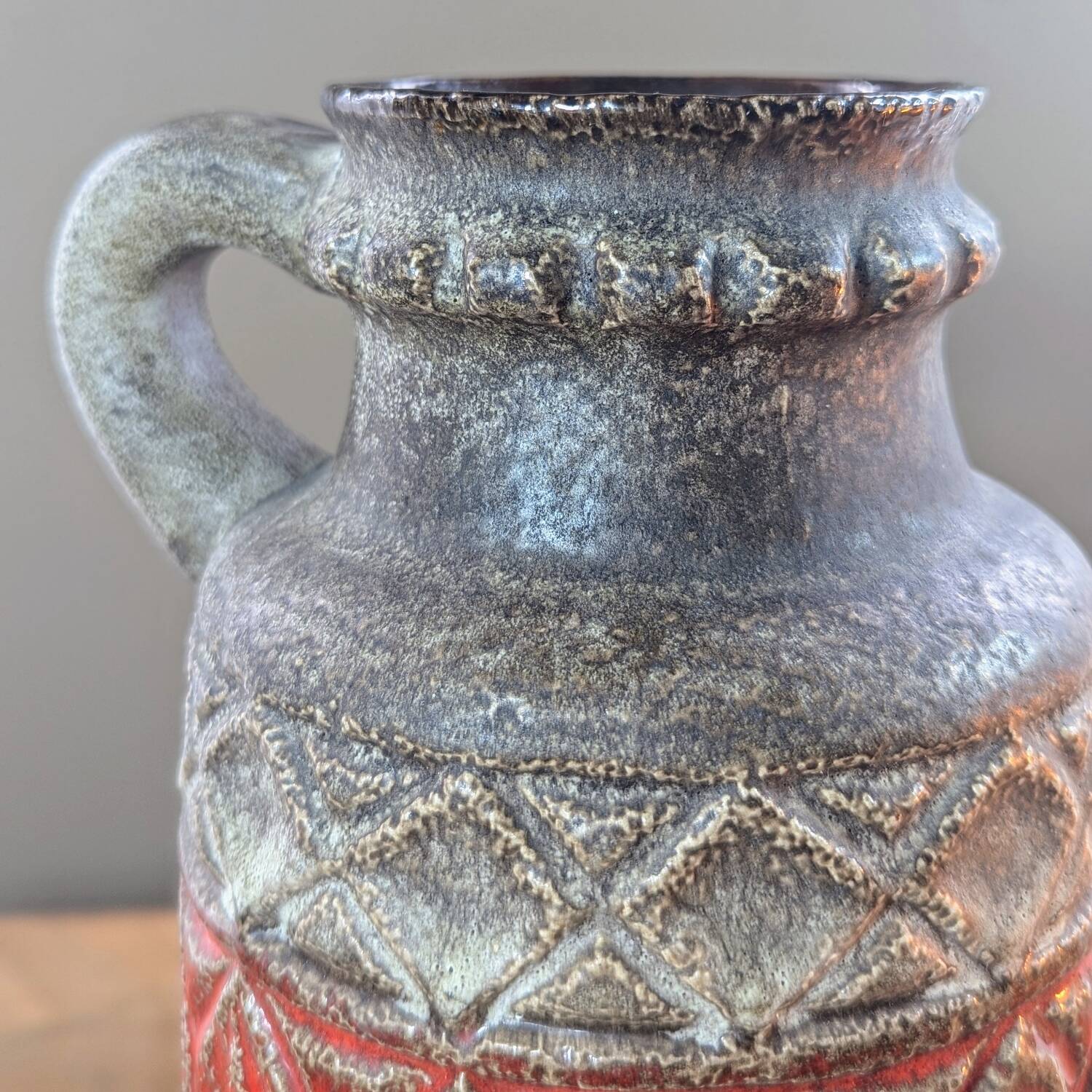 West Germany Bay 93-25 vase, vintage fat lava red and gray ceramic