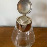 Old Refreshing Carafe + Ice Tube Moulded Glass + Silver Metal