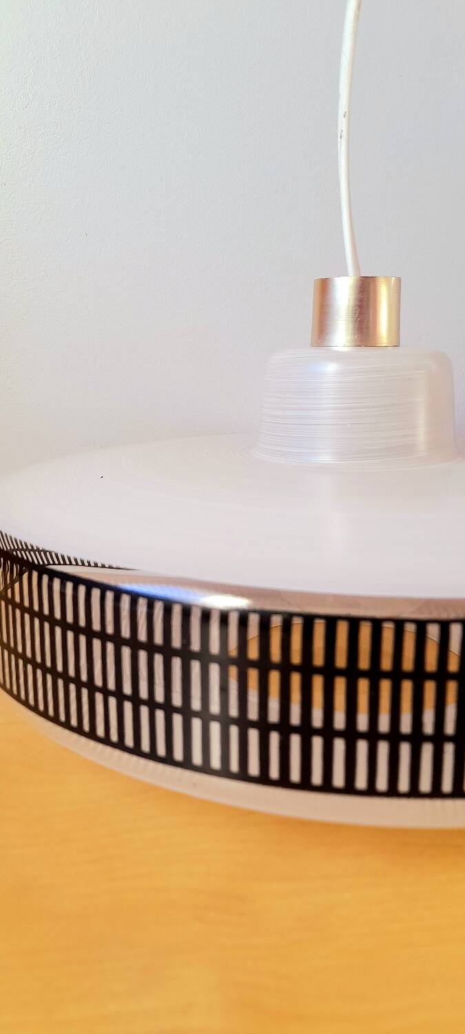 Silkscreened glass pendant light, 1950.