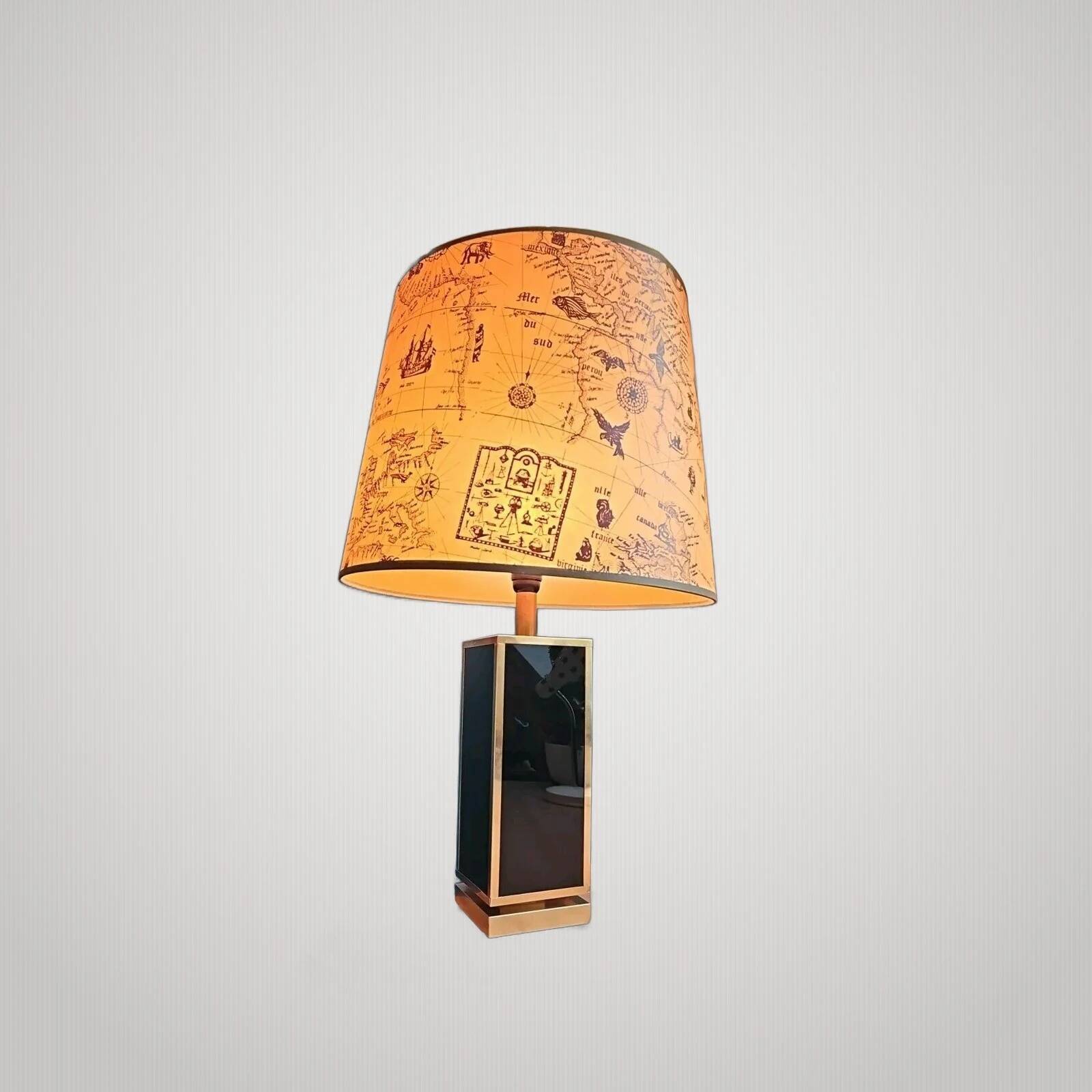 Large Brass and Black Lamp 1970s Dlg Maison Jansen Design and Elegance