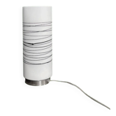 Lampe cylindre massive vintage en verre opalin blanc et métal brossé – design postmoderne