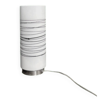 Vintage solid cylindrical lamp in white opal glass and brushed metal – postmodern design