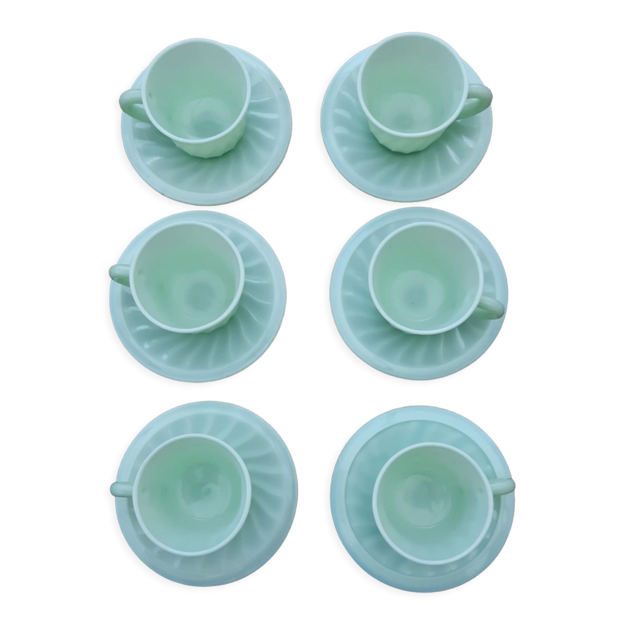 Set of 6 cups and saucers opaline green water