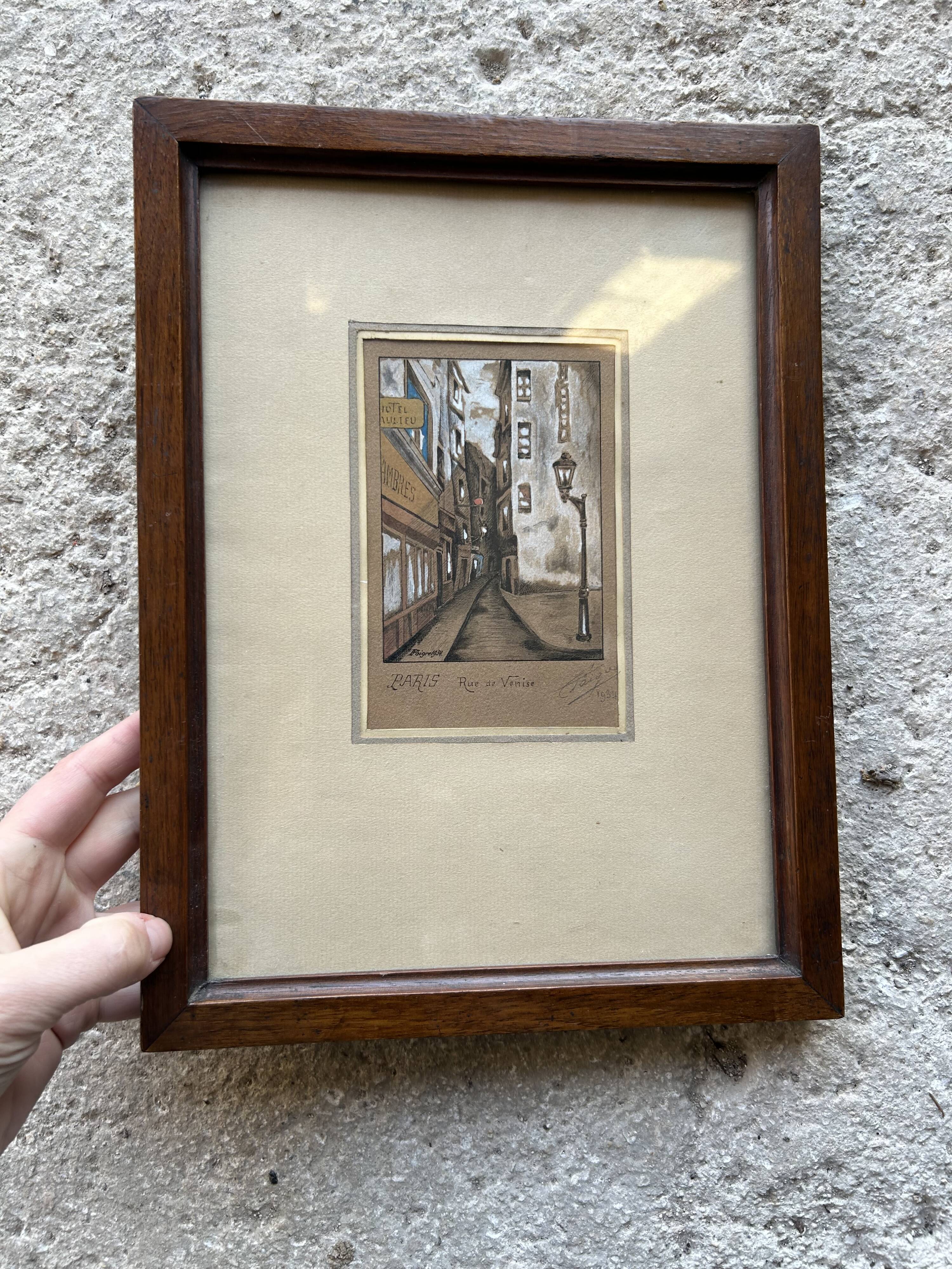 Antique illustration of Paris, signed and dated 1934