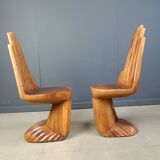 Pair of hand shaped teak chairs, 1970s