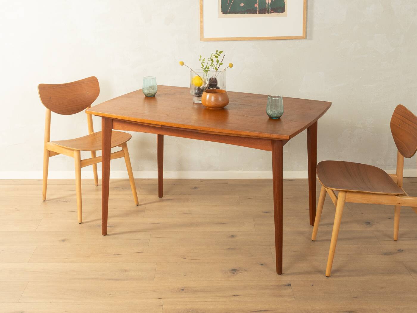 Elegant mid-century dining table with extension function, 1960s, teak veneer