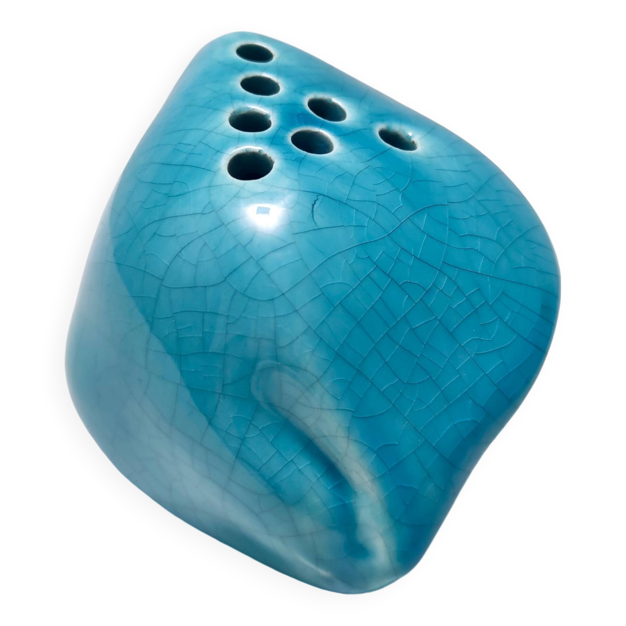 Teal Lacquered Ceramic Tulip Vase / Pen Holder by Giacomo Onestini for Ernestine Salerno