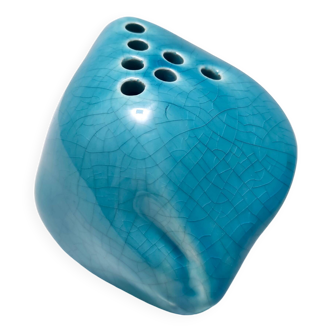 Teal Lacquered Ceramic Tulip Vase / Pen Holder by Giacomo Onestini for Ernestine Salerno