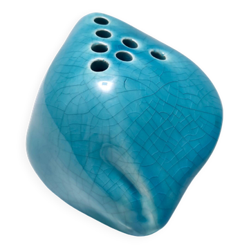 Vase tulipe / pot à stylos en céramique laquée bleu sarcelle par Giacomo Onestini pour Ernestine Salerno