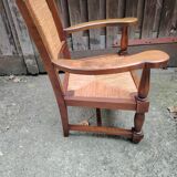 Solid wood and straw armchair