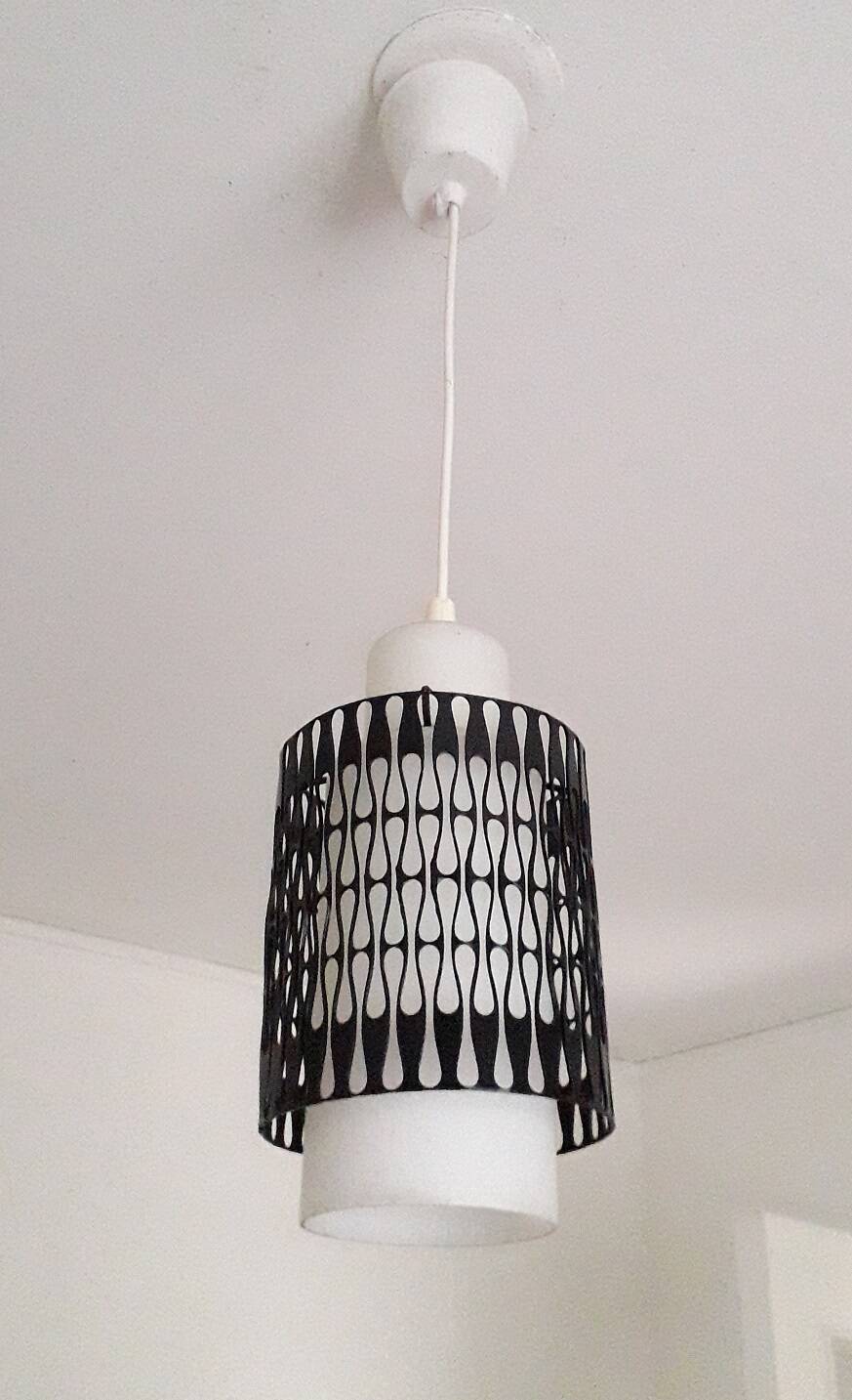 Vintage opaline and metal pendant light