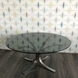 Vintage glass coffee table and chrome foot