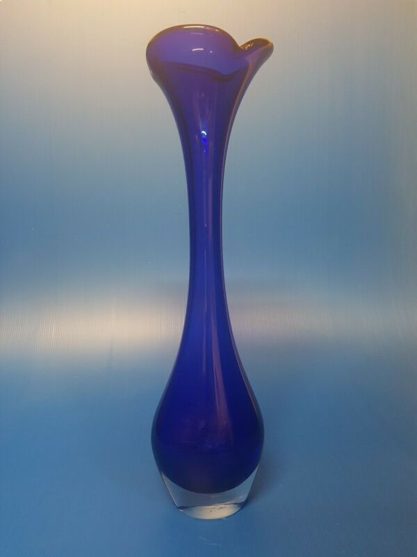 Vase bleu Murano vase soliflore meulé