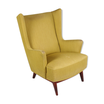 Danish armchair with rosewood base, moss green
