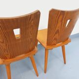 Set of 4 vintage brutalist wooden chairs from the 60s