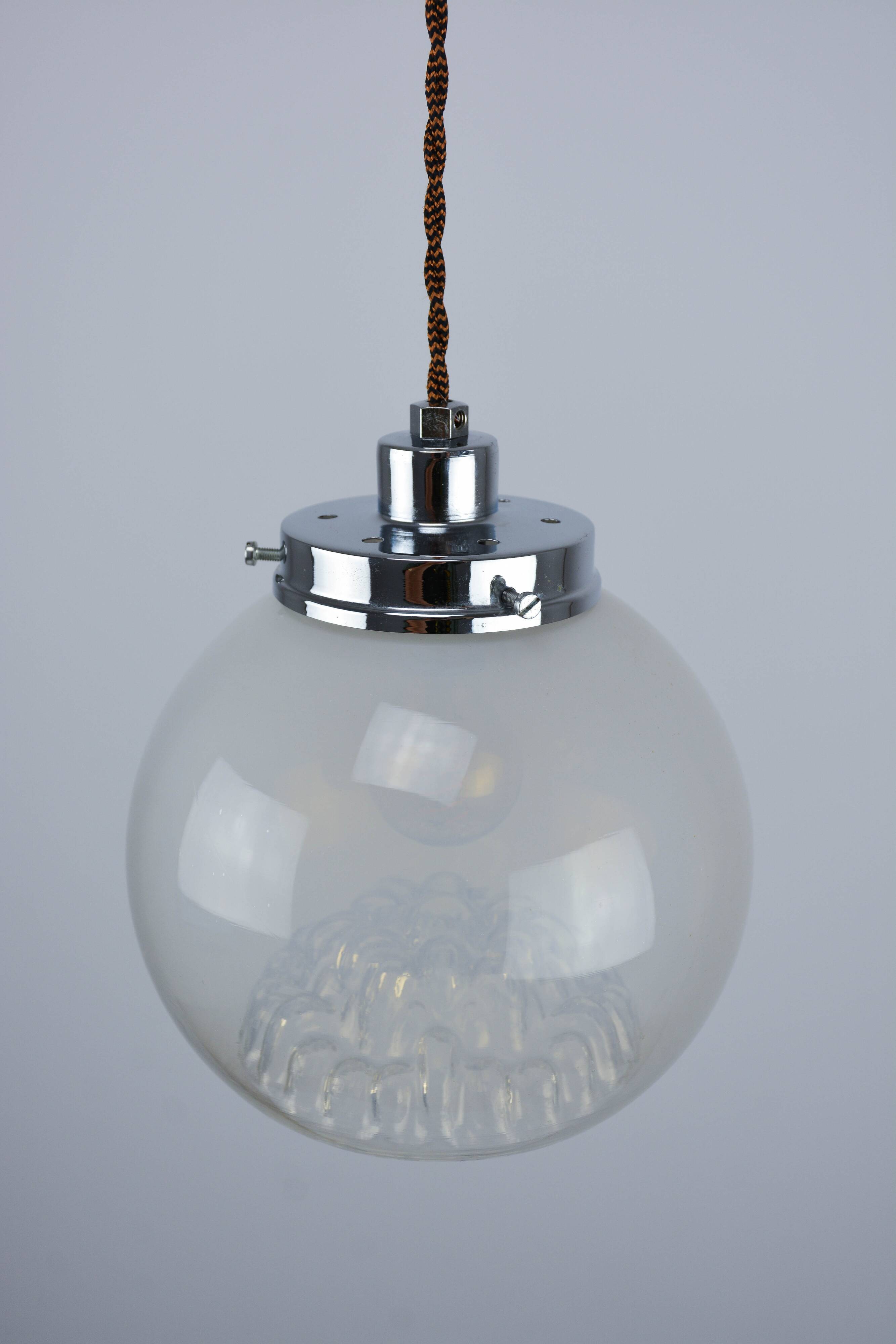 Mid-Century Italian Chrome and Murano Glass Pendant Lamp