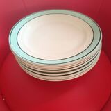 Lot de 10 assiettes St Amand. Modéle Amanda. Blanches entourage vert d' eau.2 lots.