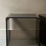Design bedside table in metal & smoked glass, Roche Bobois 1970.