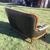 Wooden and leather chesterfield sofa