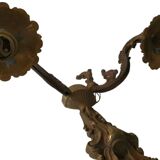 Old Bronze Double Wall Lamp Superb Molded Glass Globe