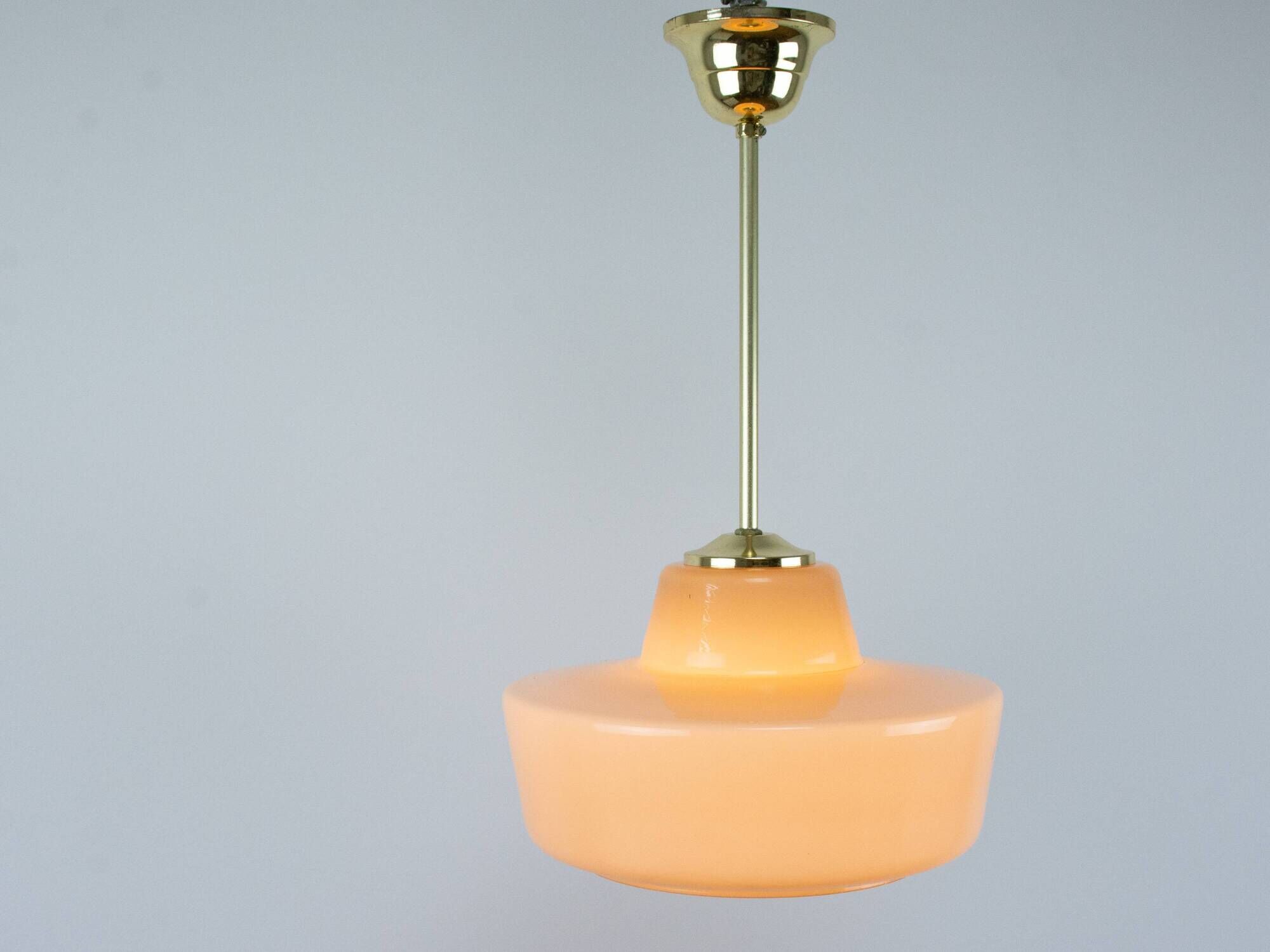Vintage Mid-Century Modern Rose Glass Pendant Lamp