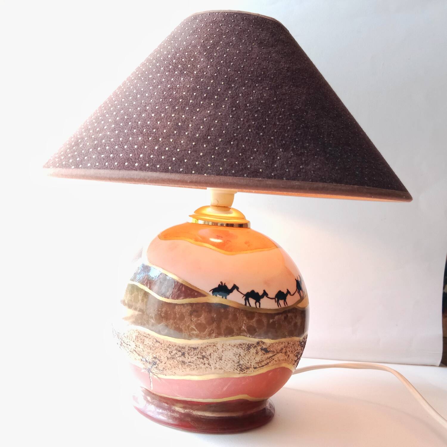 Unique ball lamp, hand-painted by Françoise Bertin