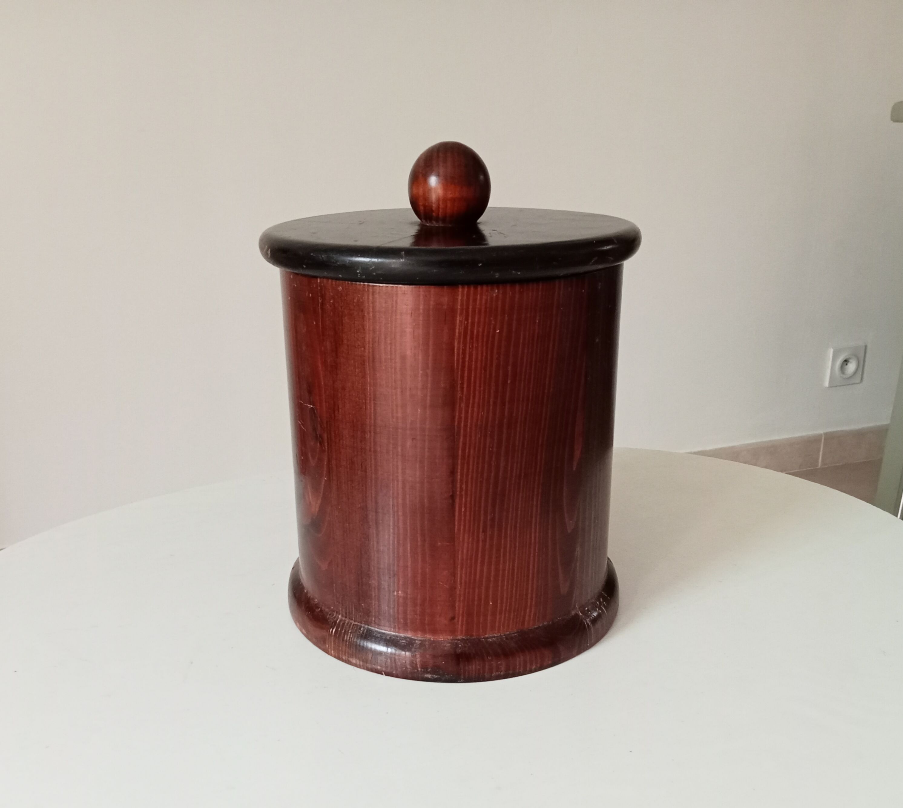 Vintage turned wooden table bin