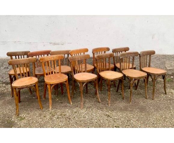 Série de 12 chaises bistrot Baumann bois courbé des années 1930 Patine  d'origine | Selency