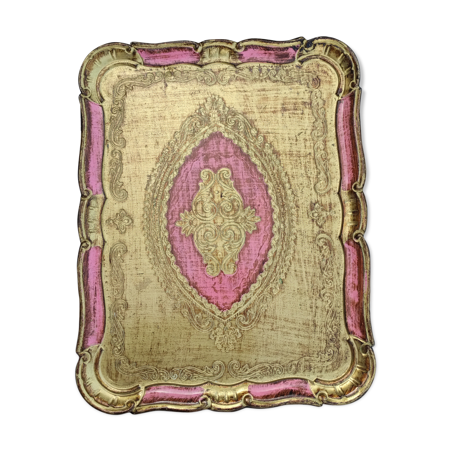 Plateau florentin rose et doré